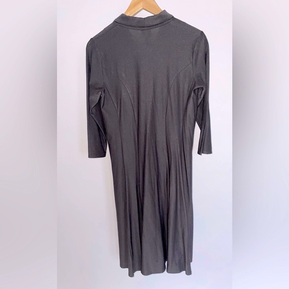 EILEEN FISHER // petite grey greige button down midi dress stretch shawl collar - Picture 3 of 12